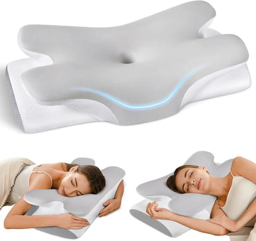 Cervical Neck Pillow for Neck Shoulder Pain Relief, Soft Contour Pillow of 2 Heights, Odorless Cooling Memory Foam Pillow