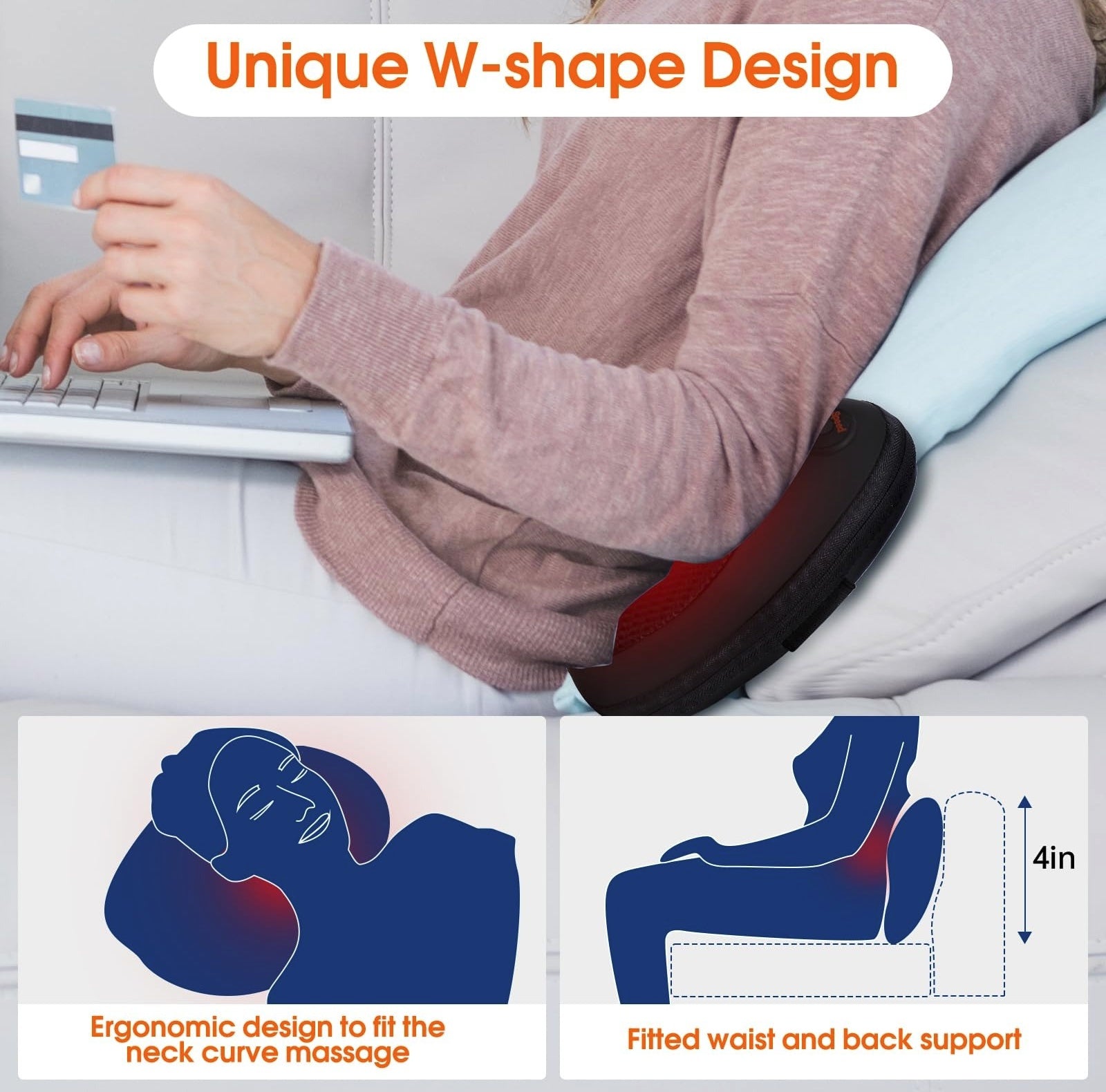 8 Head Shiatsu Shoulder Neck and Back Massager Pillow Heat Deep Kneading Cushion