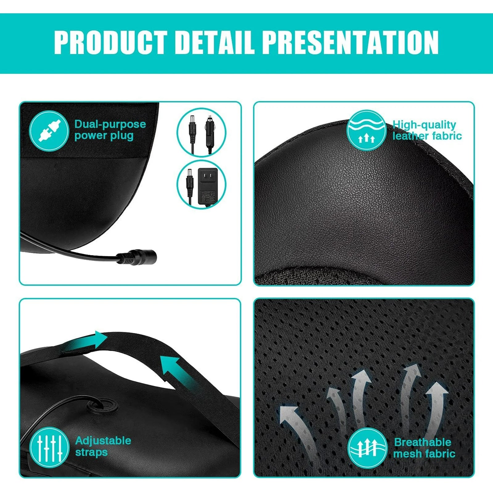8 Head Shiatsu Shoulder Neck and Back Massager Pillow Heat Deep Kneading Cushion