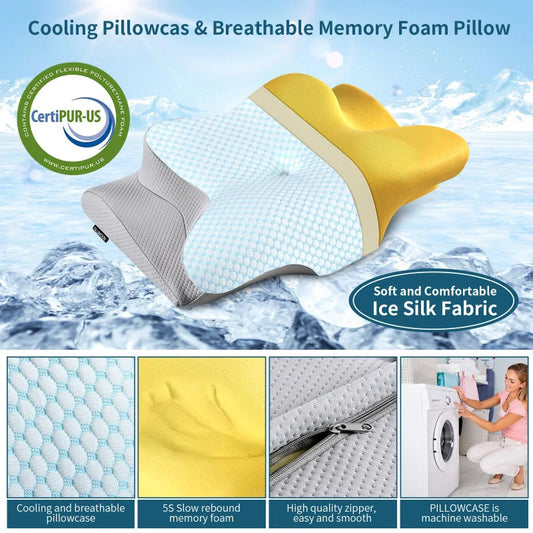 Cervical Memory Foam Pillows with Pillowcase Odorless Orthopedic Smooth Cool Ergonomic Neck Support Pillow Slow Rebound