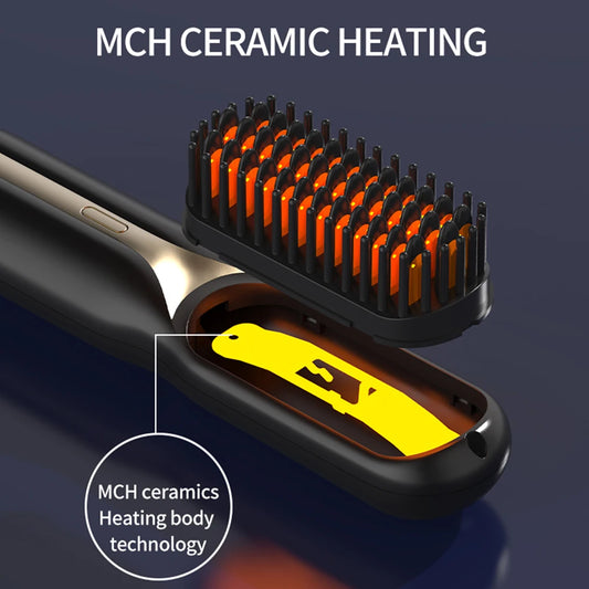 Cordless Professional Hair Straightener Hot Heating Comb Electric Brush For Hair Smoothing Iron Negative Ion Hair Styling Tool