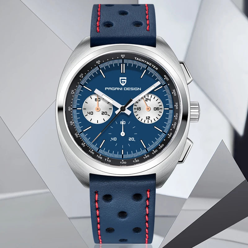 PAGANI DESIGN 2024 Retro Luxury Men's Watches Sports Chronograph VK63 Quartz Watch For Men AR Sapphire Waterproof Leather Clock