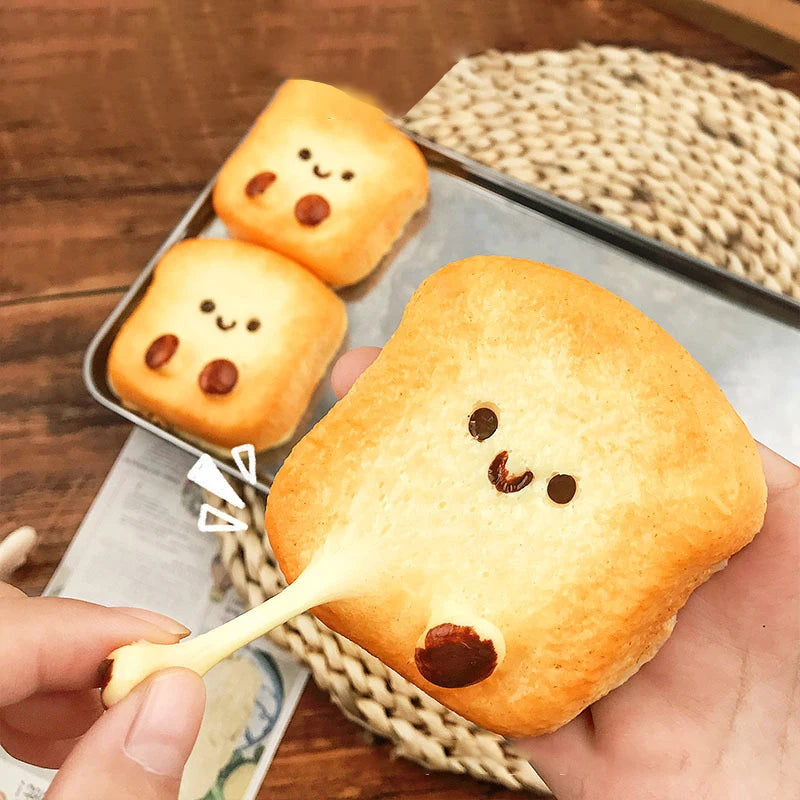 Creamy Texture Simulated Smiling Face Toast Fidget Toys Sensory Stress Relieving Toys Rebound Squeeze Toy For Kids Adults