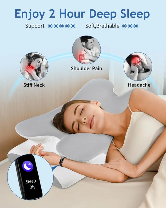 Cervical Neck Pillow for Neck Shoulder Pain Relief, Soft Contour Pillow of 2 Heights, Odorless Cooling Memory Foam Pillow