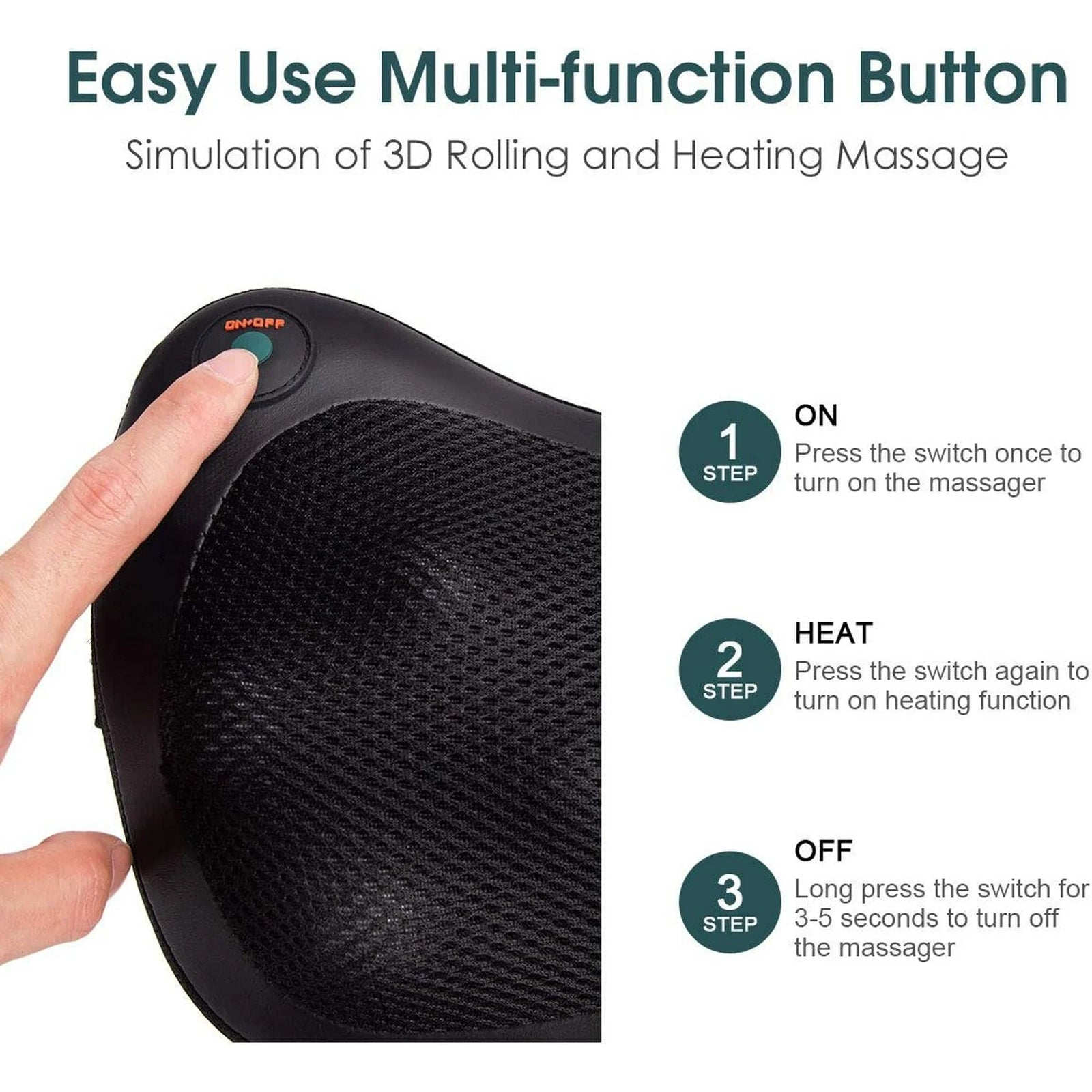 8 Head Shiatsu Shoulder Neck and Back Massager Pillow Heat Deep Kneading Cushion